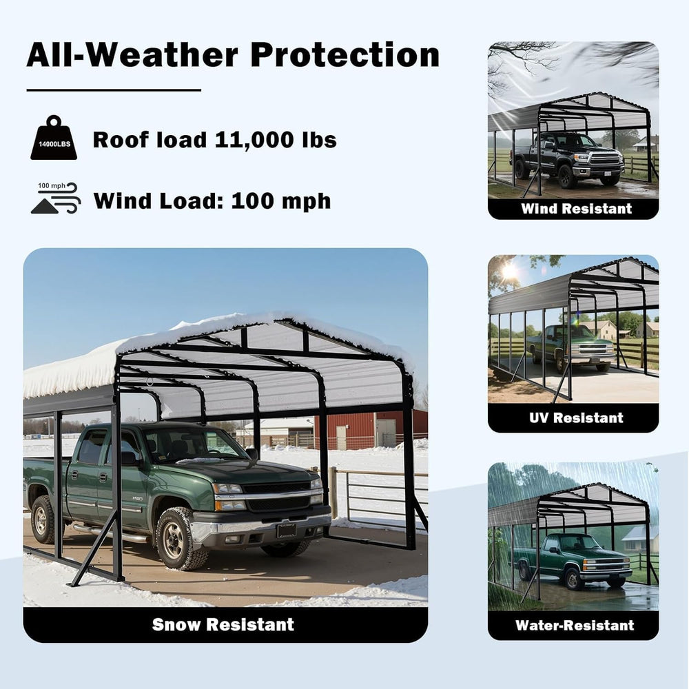 12x25 FT Metal Carport with Extra 6 Side Reinforcement Support Rods