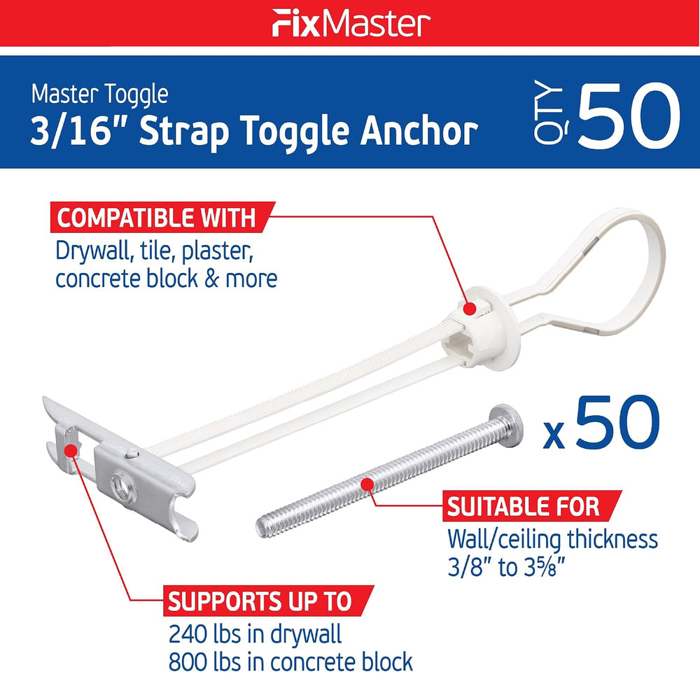 3/16" Heavy Duty Toggle Bolts Strap Drywall Anchors, Wall Anchors for Dr...