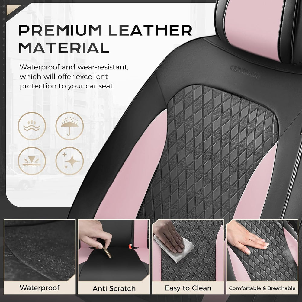 Coverado Car Seat Covers Full Set, Leather Seat Covers for Cars, Waterproof C...