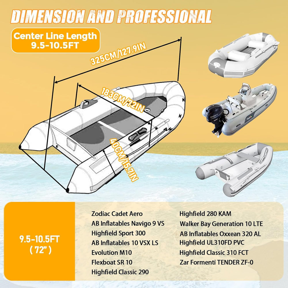 600D Oxford 9.5-10.5FT Inflatable Dinghy Boat Cover, Boat Sun Shade
