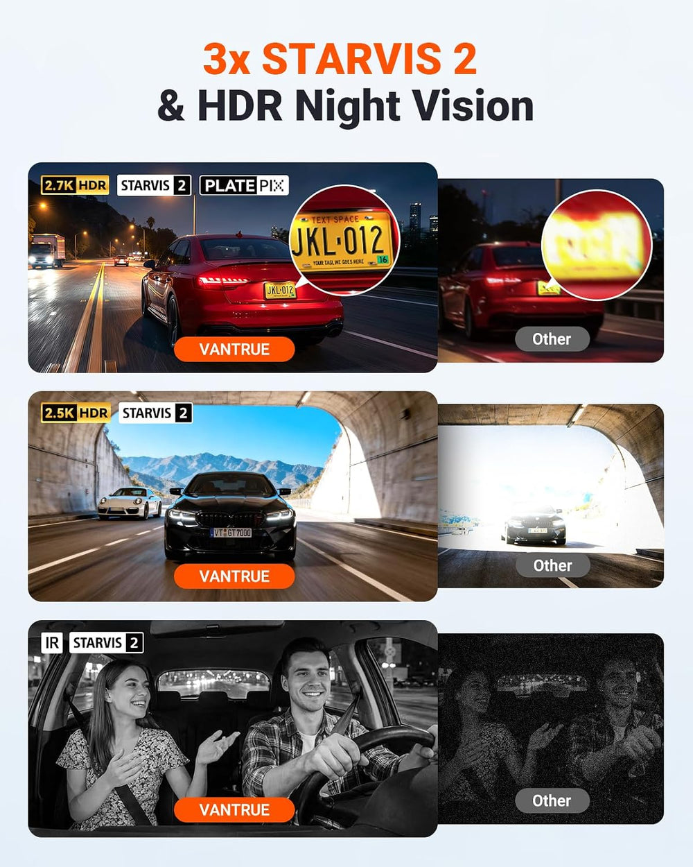 Vantrue N4S 2.7K 3 Channel Dash Cam, Triple STARVIS 2 Night Vision