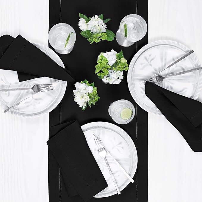 Solino Home Linen Black Table Runner 120 Inches Long - 100% Pure Linen 14 x 1...