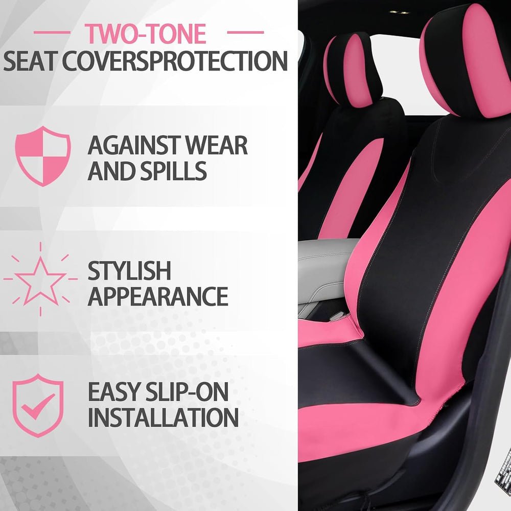 Woanger 47 Car Seat Cover Full Set Car Accessories for Women, Pink Black