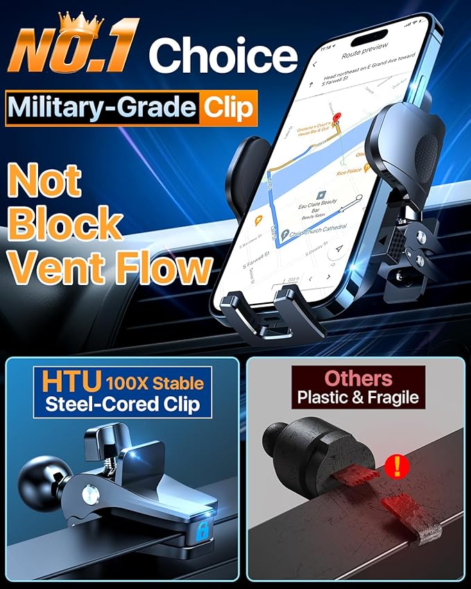 HTU 2025 Best Car Phone Holder 【Ultimate 5-in-1 & Upgraded 100+LBS Strongest