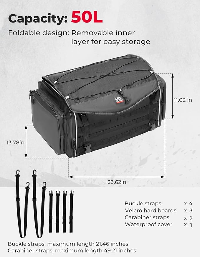 KEMIMOTO Motorcycle Tail Bag, Dual Use Motorcycle Rear Seat Bag