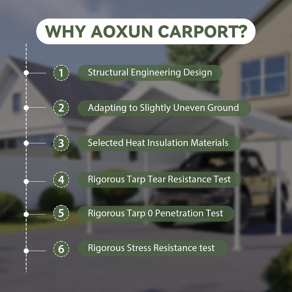 Aoxun 10x20 FT Carport, Heavy Duty Car Canopy Portable Garage, White