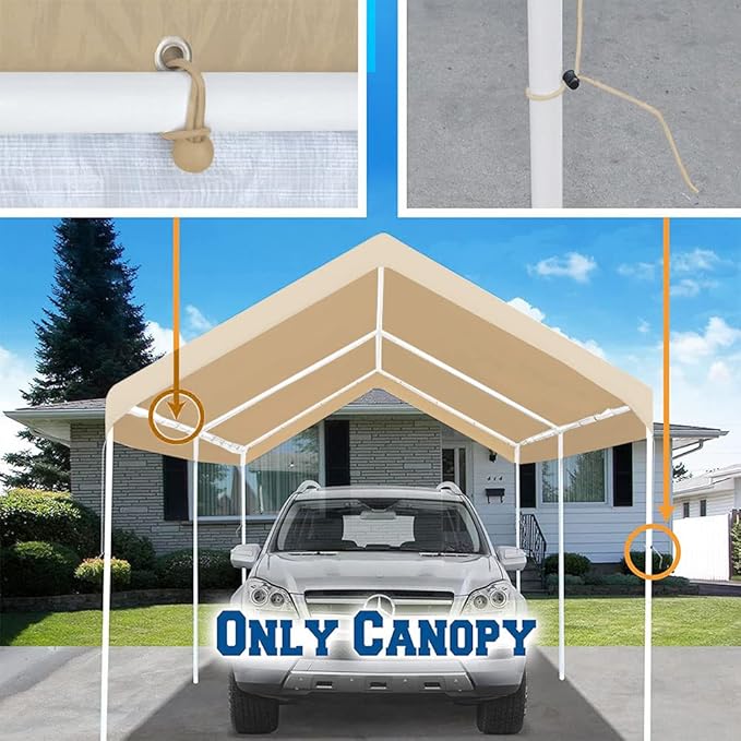Rutile 10'x20' Carport Canopy ONLY Tent Garage Replacement Top Tarp C...