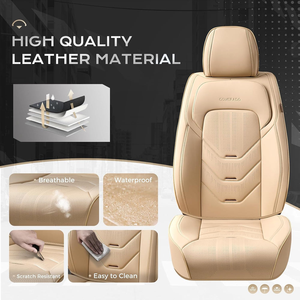Coverado Car Seat Cover Full Set, Front and Rear Seat Cover for Car, Leather ...