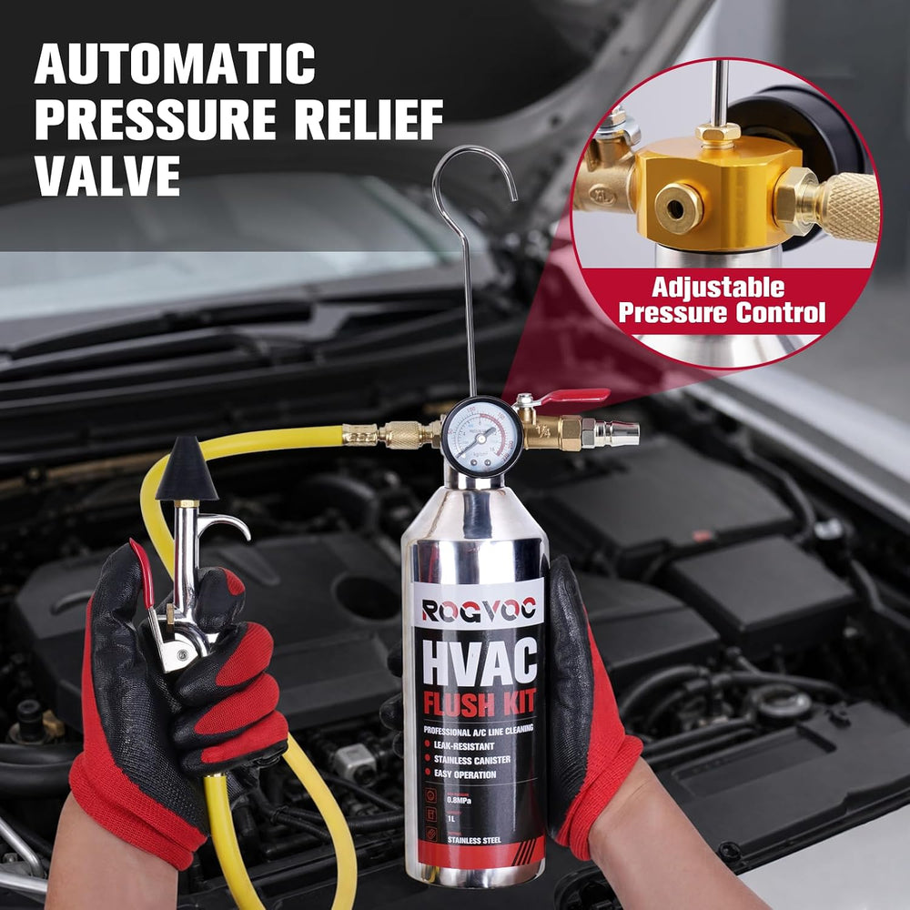 AC Flush Kit, HVAC Refrigeration System Cleaning Tool with 33.5 oz Stainless ...