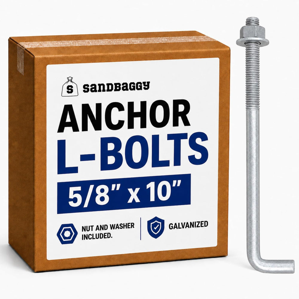 Sandbaggy 5/8" x 10" Threaded Concrete Anchor L-Bolts (Nuts & W...