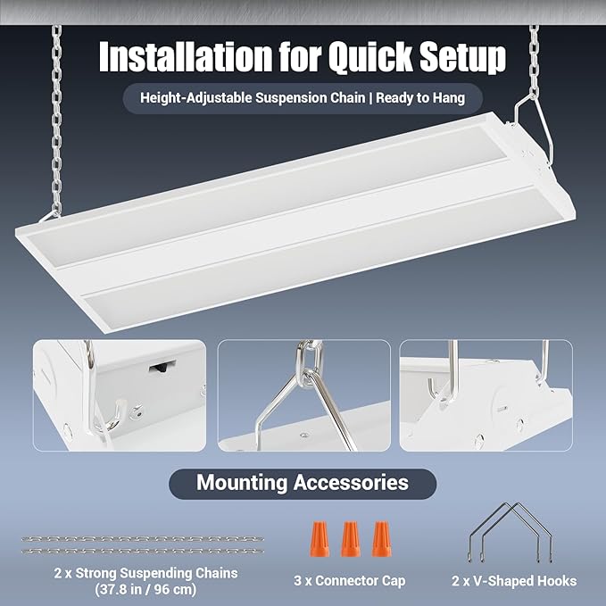High Bay LED Shop Light 1.35FT 150W 22500LM 0-10V Dimmable 5000K Daylight