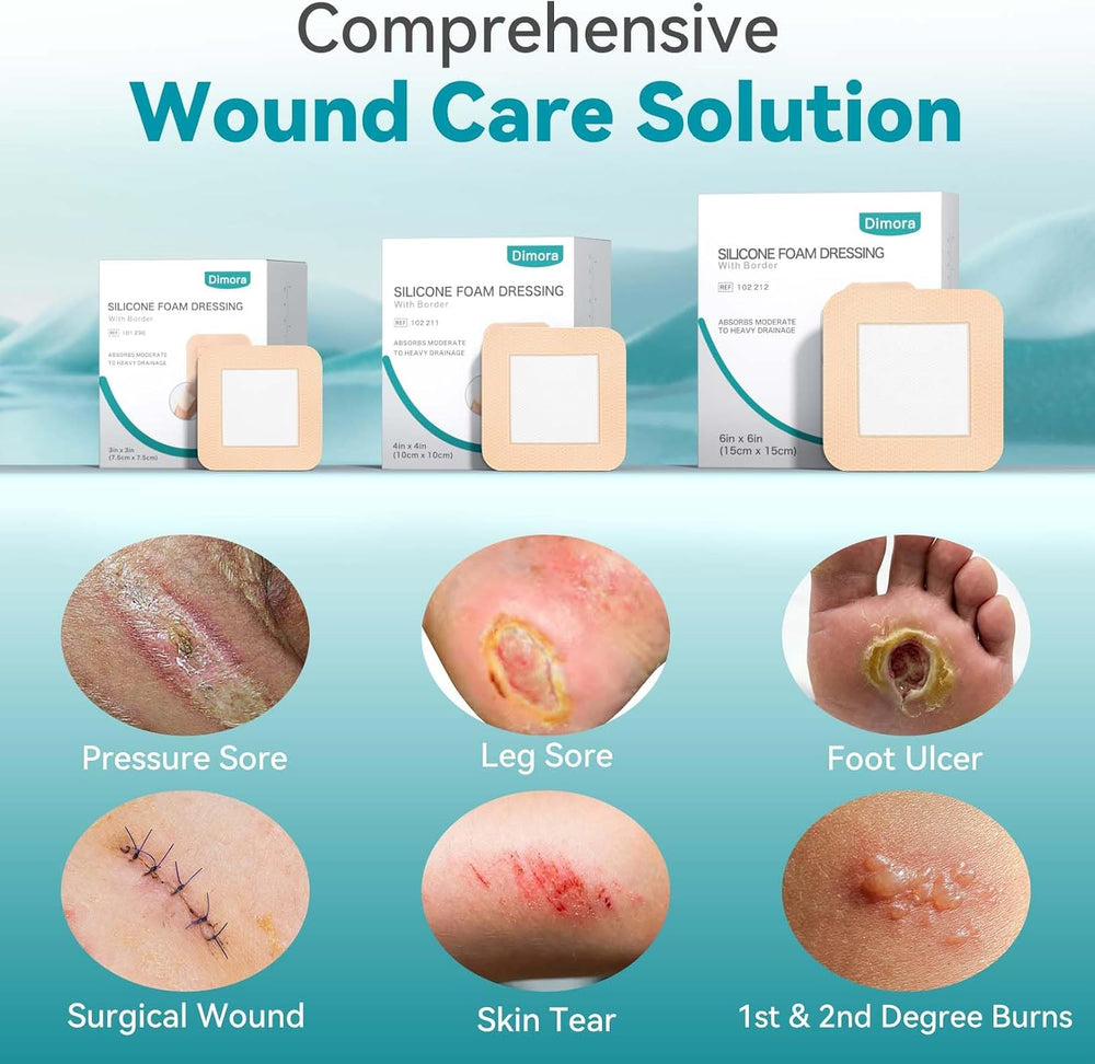 Dimora Silicone Foam Dressing 4"x4" for Wound Care Bed Sore Patches...