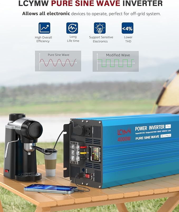 4000 Watt Pure Sine Wave Power Inverter DC 12V to 110/120V AC