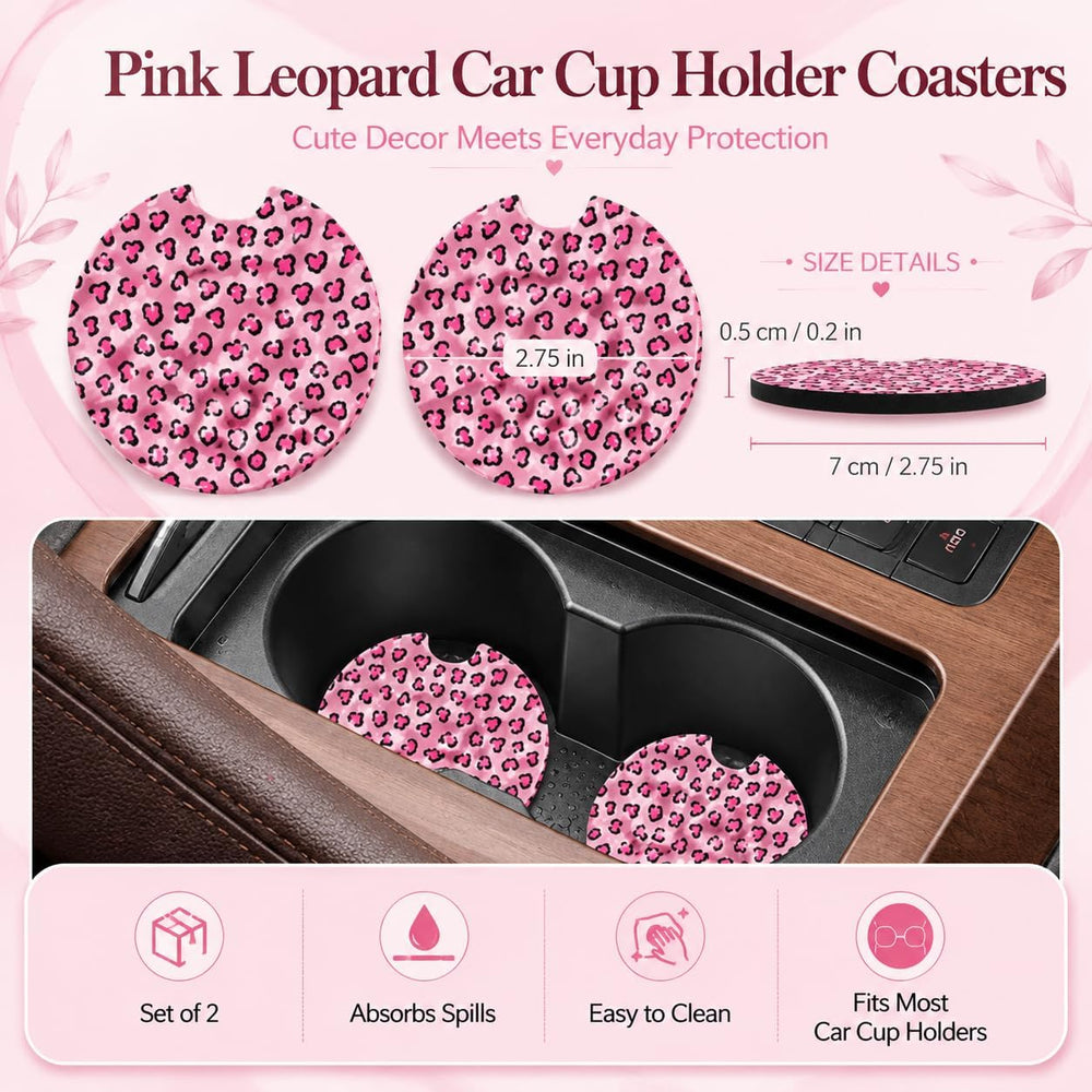 10PCS Pink Leopard Print Car Accessories for Women, Cute Cheetah Print Set wi...