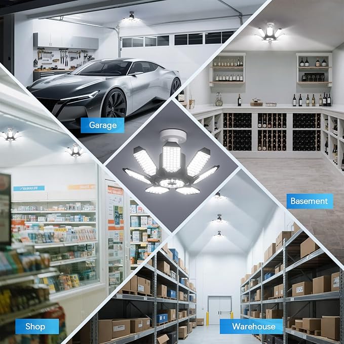 TANBABY Garage Lights, 250W Deformable Ceiling LED Shop Lights, 20000LM LED (...
