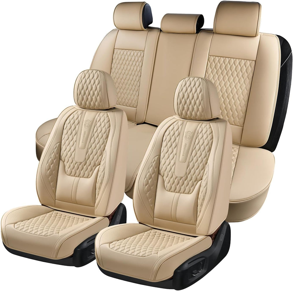 Coverado Car Seat Covers Full Set, Nappa Leather Seat Covers for Car, Waterpr...