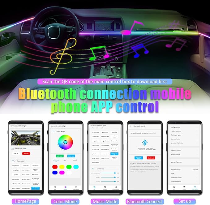 Car Interior Ambient Lights, 18 in 1 128 Colorful LED Acrylic Fiber Optic Strip