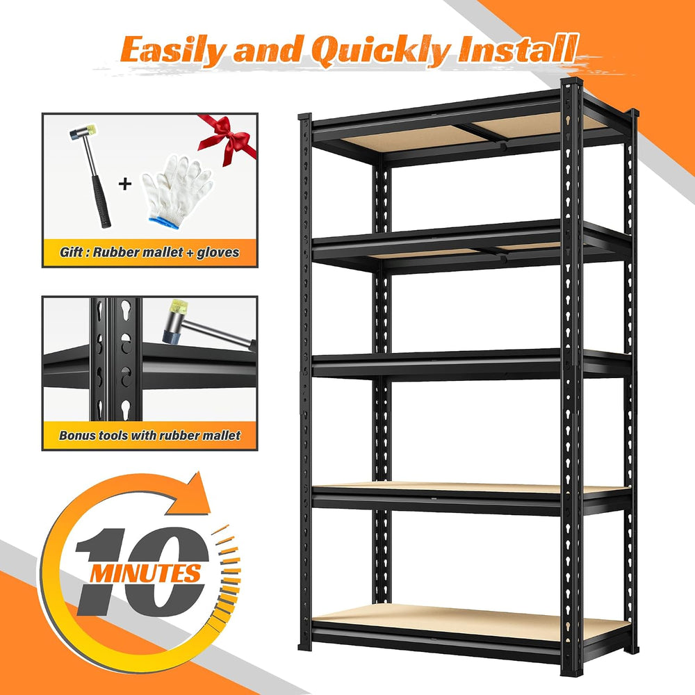 REIBII 2 Pack Garage Shelving,5 Tier Heavy Duty Storage Shelves,Black