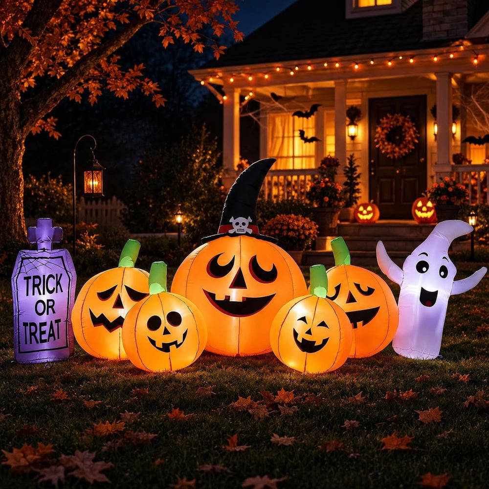 YU FENG 8FT Halloween Inflatable Ghost Pumpkin Graveyard Decoration, Blow Up ...