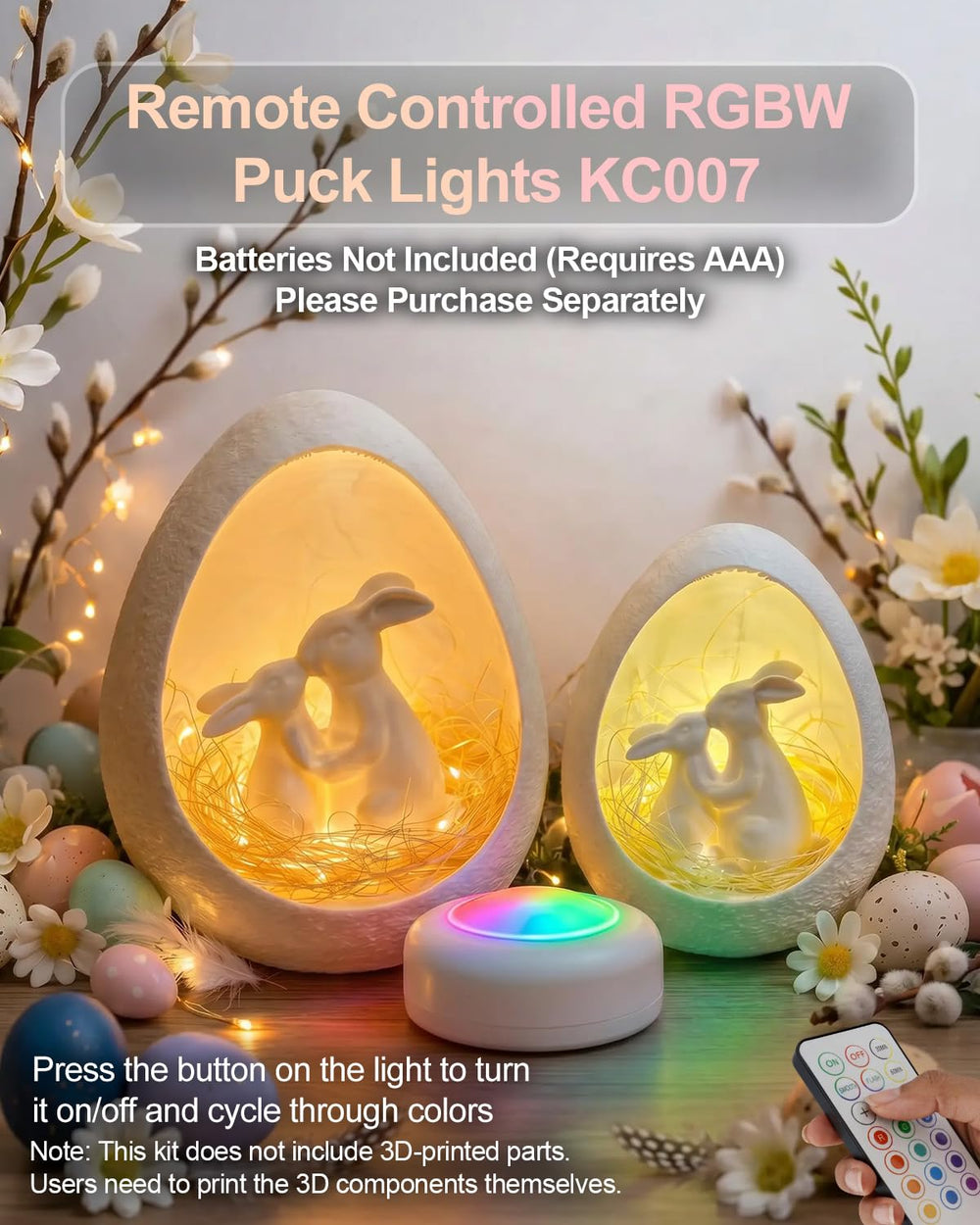 10 Pack Remote Controlled 16-Color RGBW Puck Lights for Bambu Lab KC007