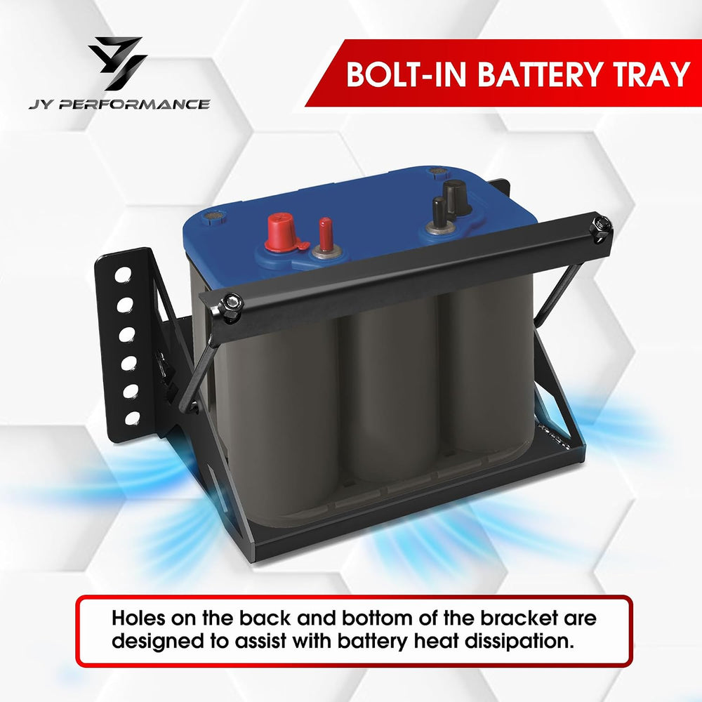 JY PERFORMANCE Metal Battery Tray Box, Universal Metal Steel Bolt-in Battery ...
