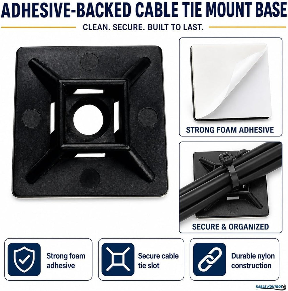 Kable Kontrol Zip Tie Mounts, 1” Black, 5500 Pcs Adhesive Backed