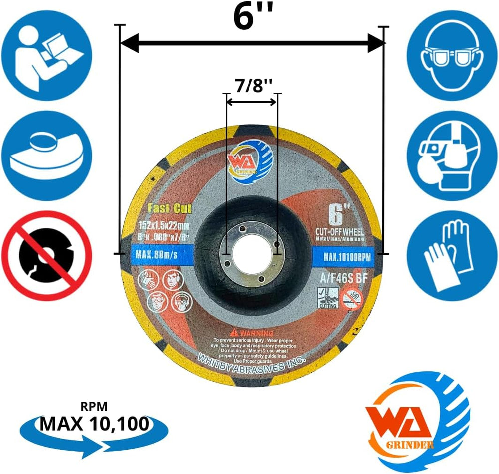 WA 25PACK - 6”x1/16 x7/8" Depressed Center Thin Cutting Wheels for Metal...