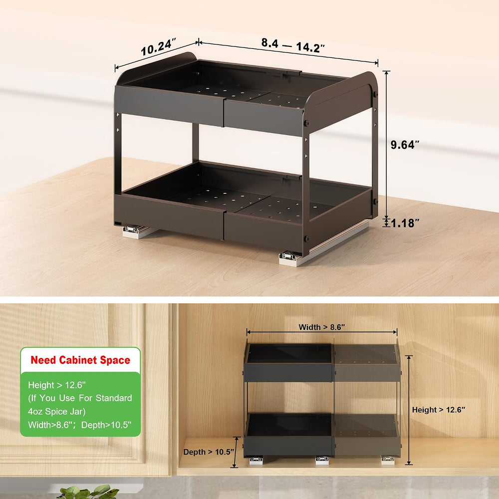 Across-Star Expandable Pull Out Drawers For Shallow Cabinets, 2-Tier Slide Ou...