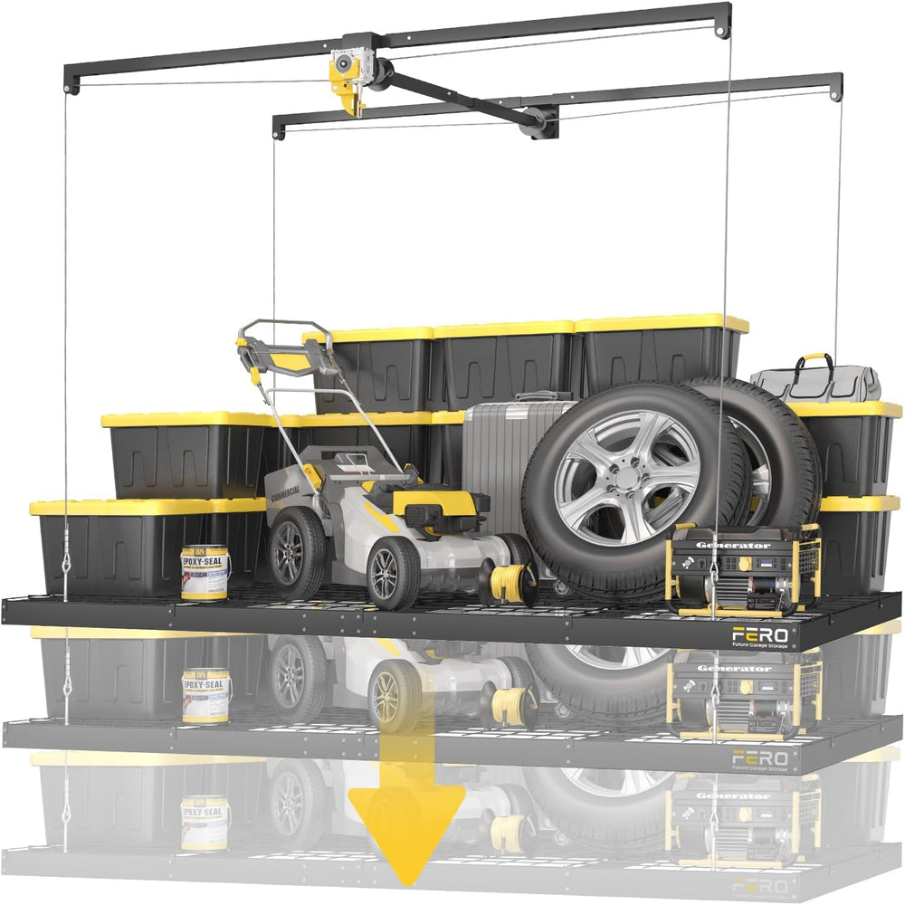 Garage Ceiling Storage Racks – 4x8 FT Overhead Garage Storage Rack with Safet...