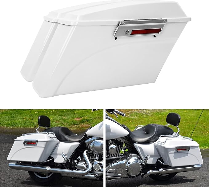 XFMT Motorcycle Saddlebags White Hard Saddle Bags Trunk