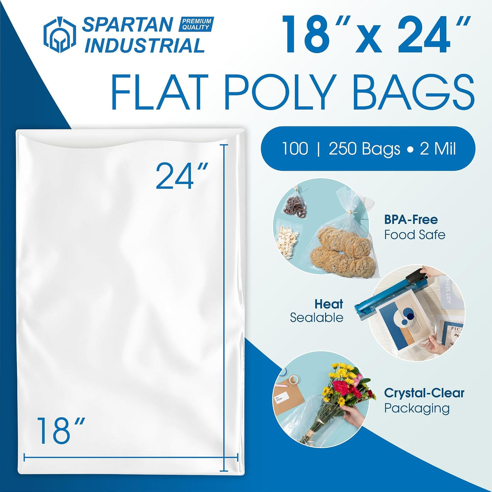 18" X 24" Open-End Flat Poly Bags (100 Count) - 2 Mil Plastic Clear...