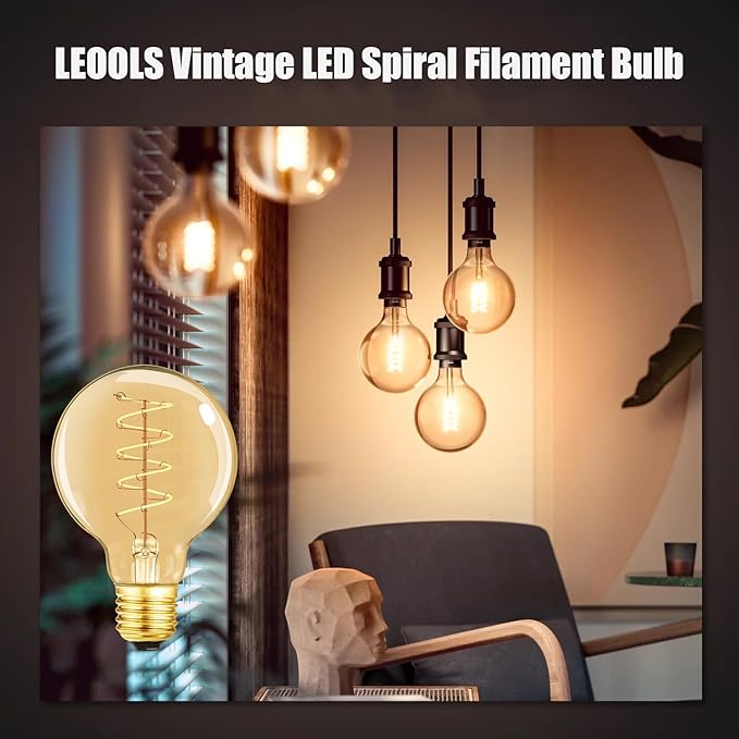 Leools Vintage LED Spiral Filament Bulb G25/G80 Dimmable Flick-Free 6W CRI95 ...