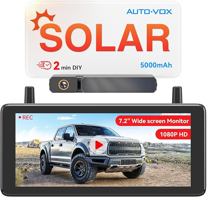 AUTO-VOX 7.2" DVR Portable Solar Wireless Backup Camera:HD 1080P 2 Min Q...