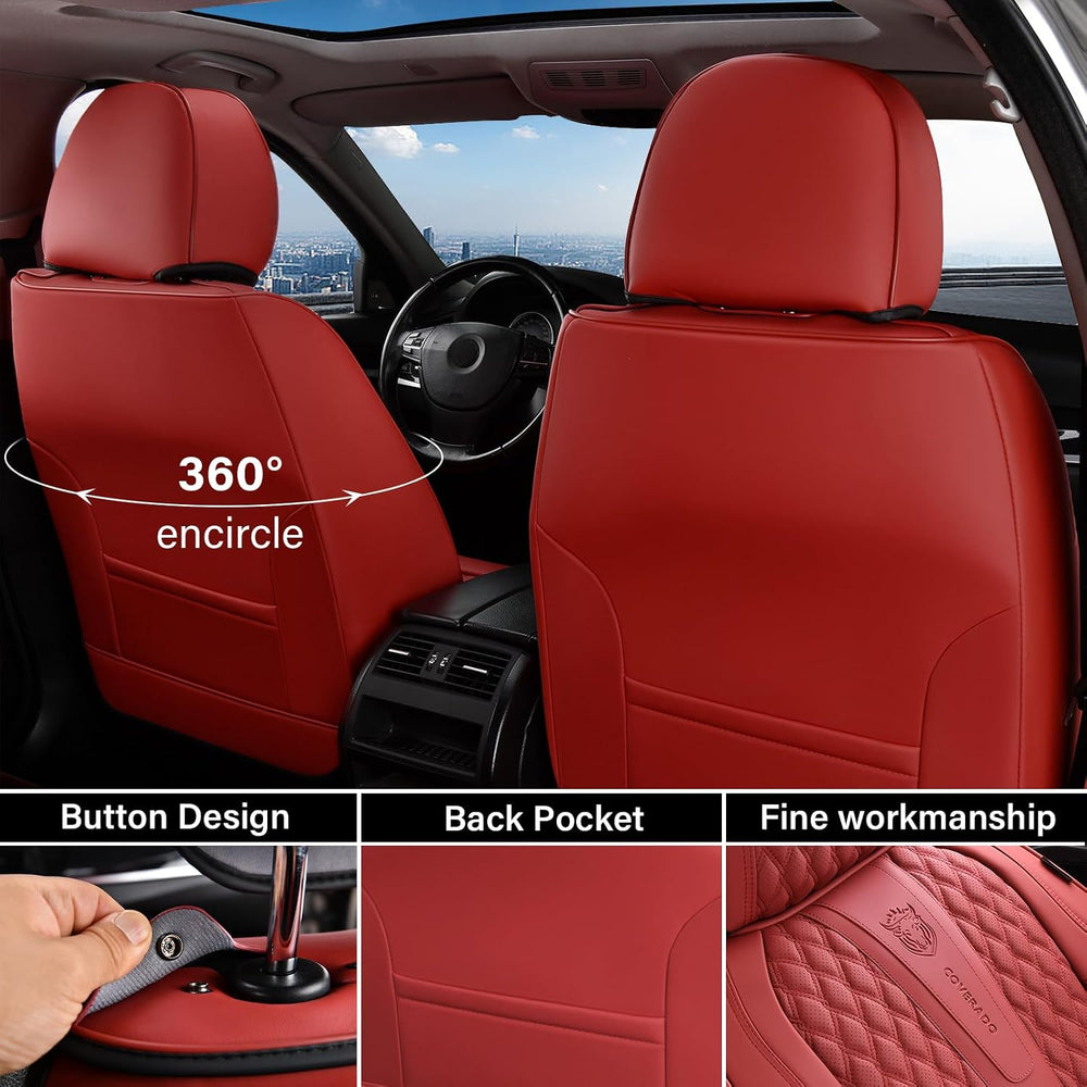 Coverado Car Seat Covers Full Set, Red Seat Covers for Car with Lumbar Suppor...