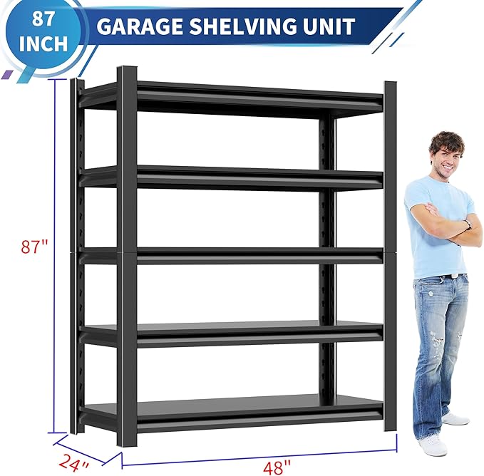 5-Tier Heavy Duty Metal Garage Shelving Unit, Industrial Style, Adjustable