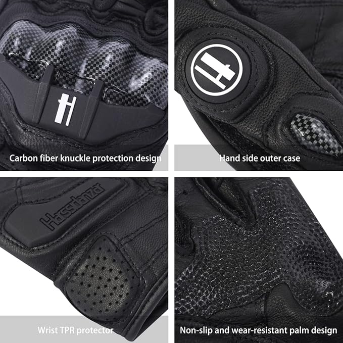 Harssidanzar Breathable Leather Motorcycle Gloves Touchscreen