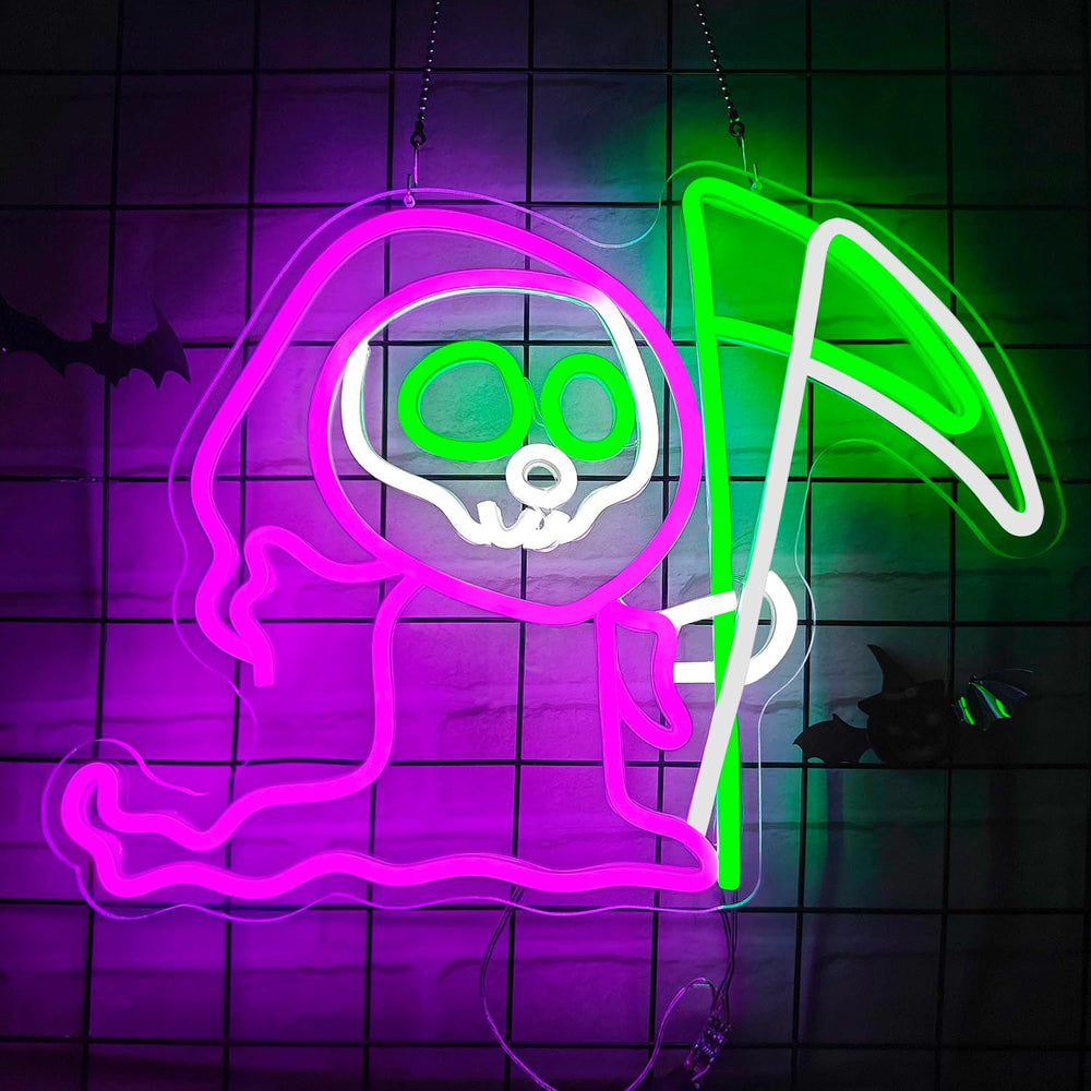 Halloween Grim Reaper Neon Sign for Wall Decor Ghost Led Sign Animated Looks ...
