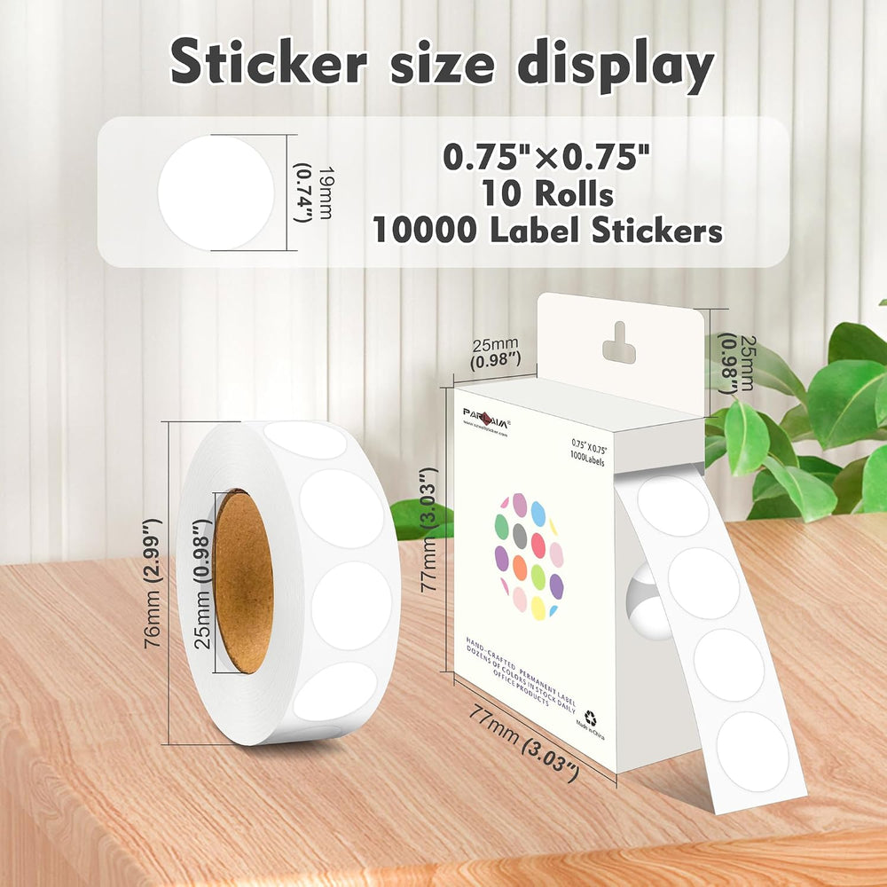 PARLAIM 3/4 Inch Roll Color Coding Labels,10000 per 10 Rolls Round Permanent ...