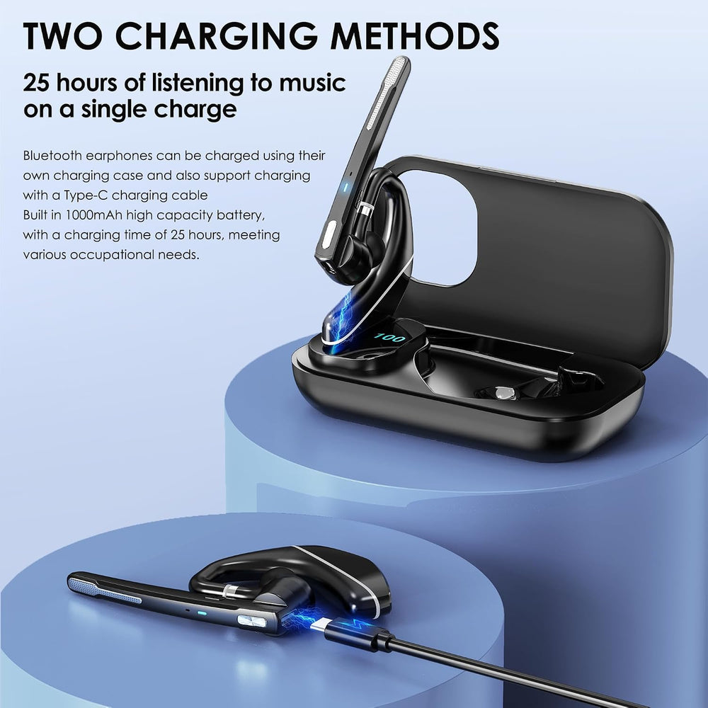 EKVANBEL Bluetooth Headset V5.3, Wireless Earpiece with 1000mAh Charging Case...