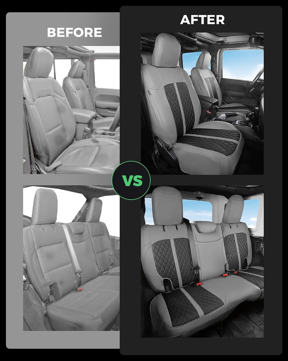 RIDEPOSH for Jeep Wrangler Leather Custom Car Seat Covers Full Set 4 Door