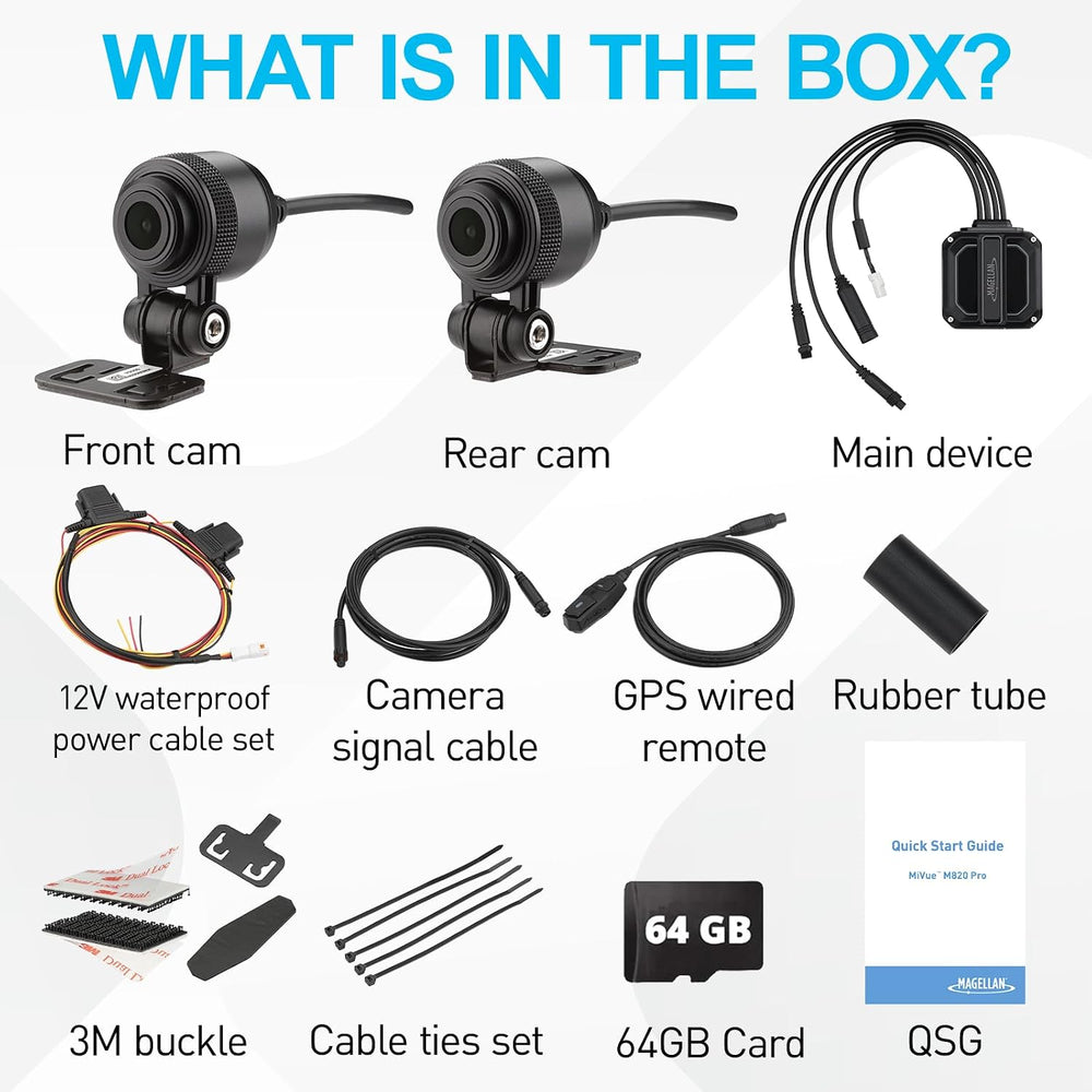 Magellan Motorcycle Dash Cam 2.5K Front and Rear, HDR, GPS, WiFi, IP67