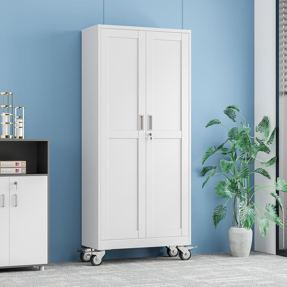 75" Metal Garage Storage Cabinet with Wheels and Locking Doors and Tall ...