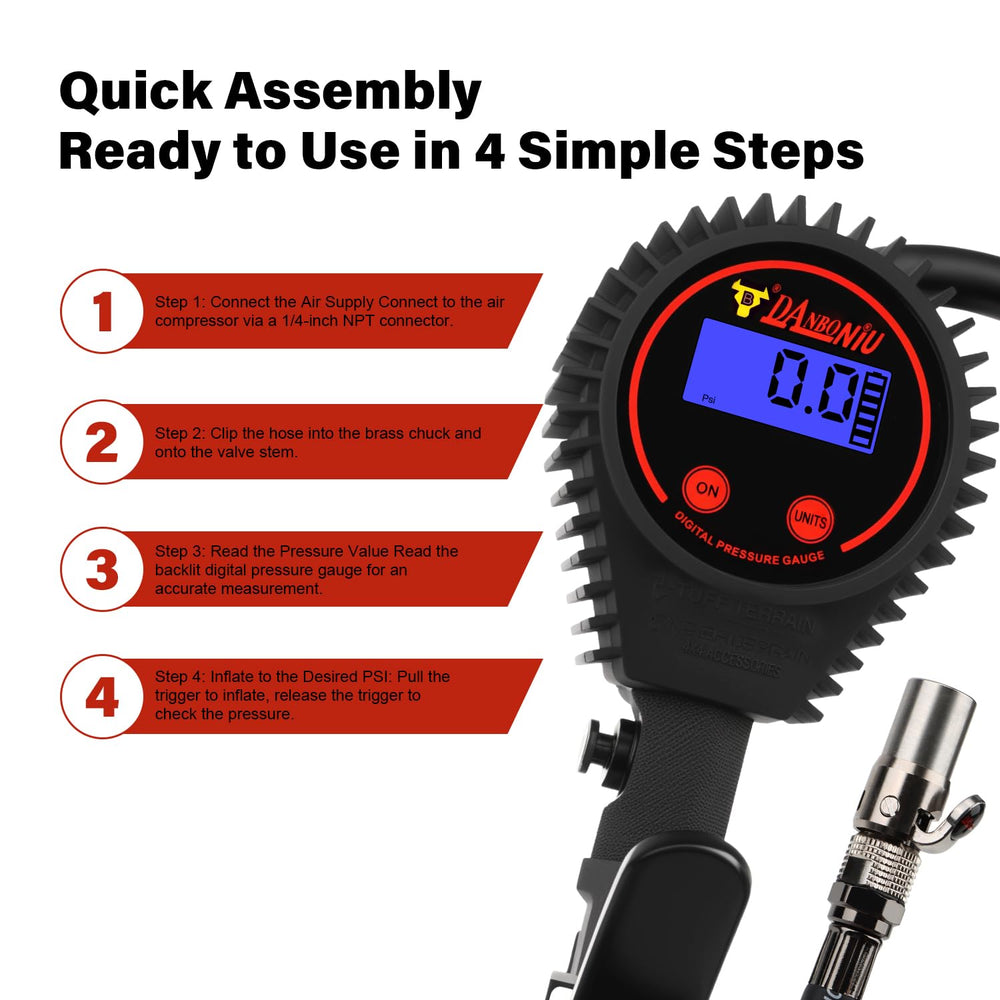 Heavy Duty Digital Tire Pressure Gauge, Air Pressure Gauge Inflator, Quick Lo...