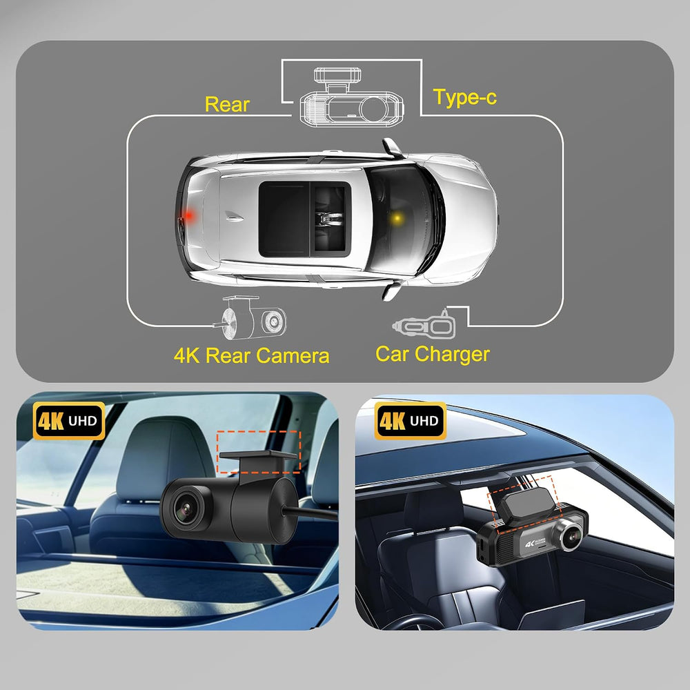 4K+4K Dash Cam Front and Rear, 5.8GHz WiFi 6, Night Vision, Free 32GB Card