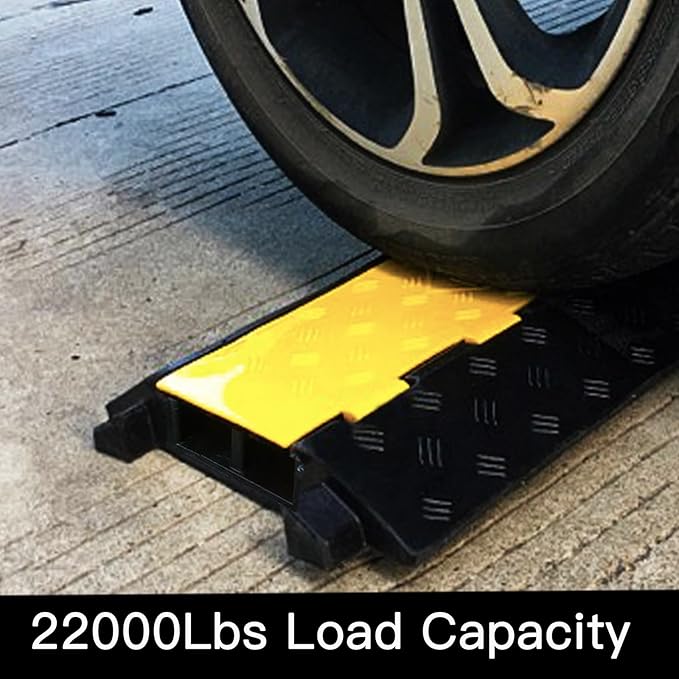 Foldable 2 Channel Rubber Cable Protector, 22000Lbs Load Capacity Wire Hose