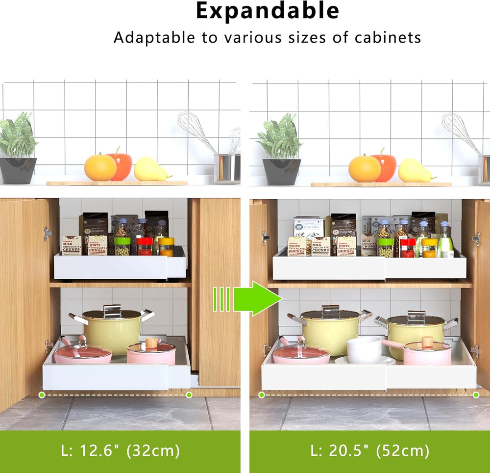 2 Pack Pull Out Cabinet Organizer 21" Deep Expandable Slide Out Drawer O...