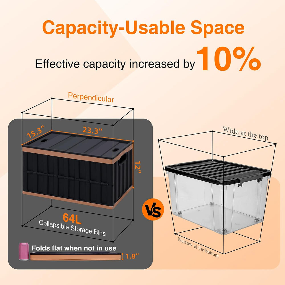 Citylife 2PC 64L Collapsible Storage Bins with Lids, Collapsible bins