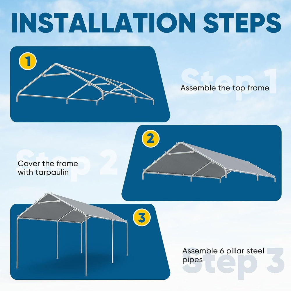 Quictent 10x20 ft Heavy Duty Carport Canopy Galvanized Car Tent Outdoor Garag...