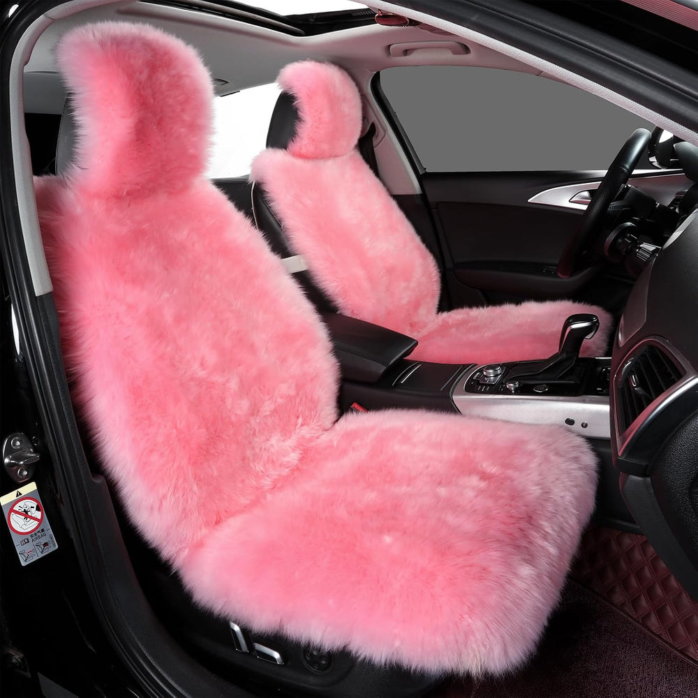 AOGELAN Fluffy Sheepskin Car Seat Cover Long Wool Front Seat Cover Pink
