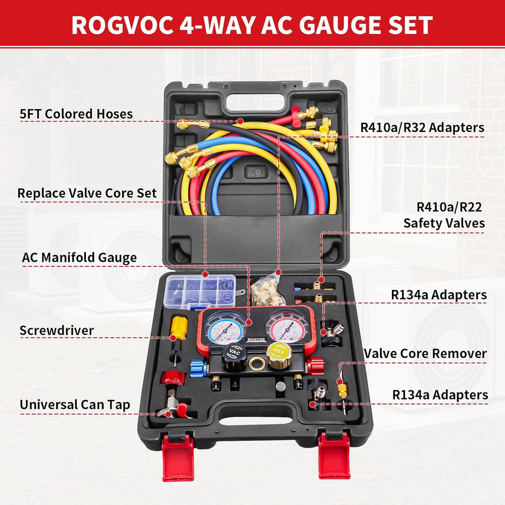HVAC 4-Way Manifold Gauge Set for R22/R410a/R134a Refrigerant